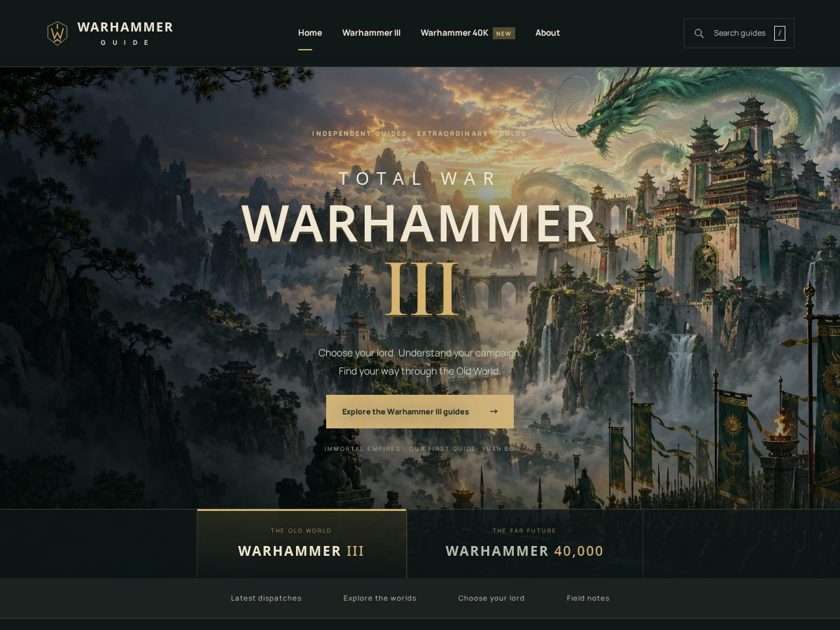 Landing-page snapshot of warhammerguide.com
