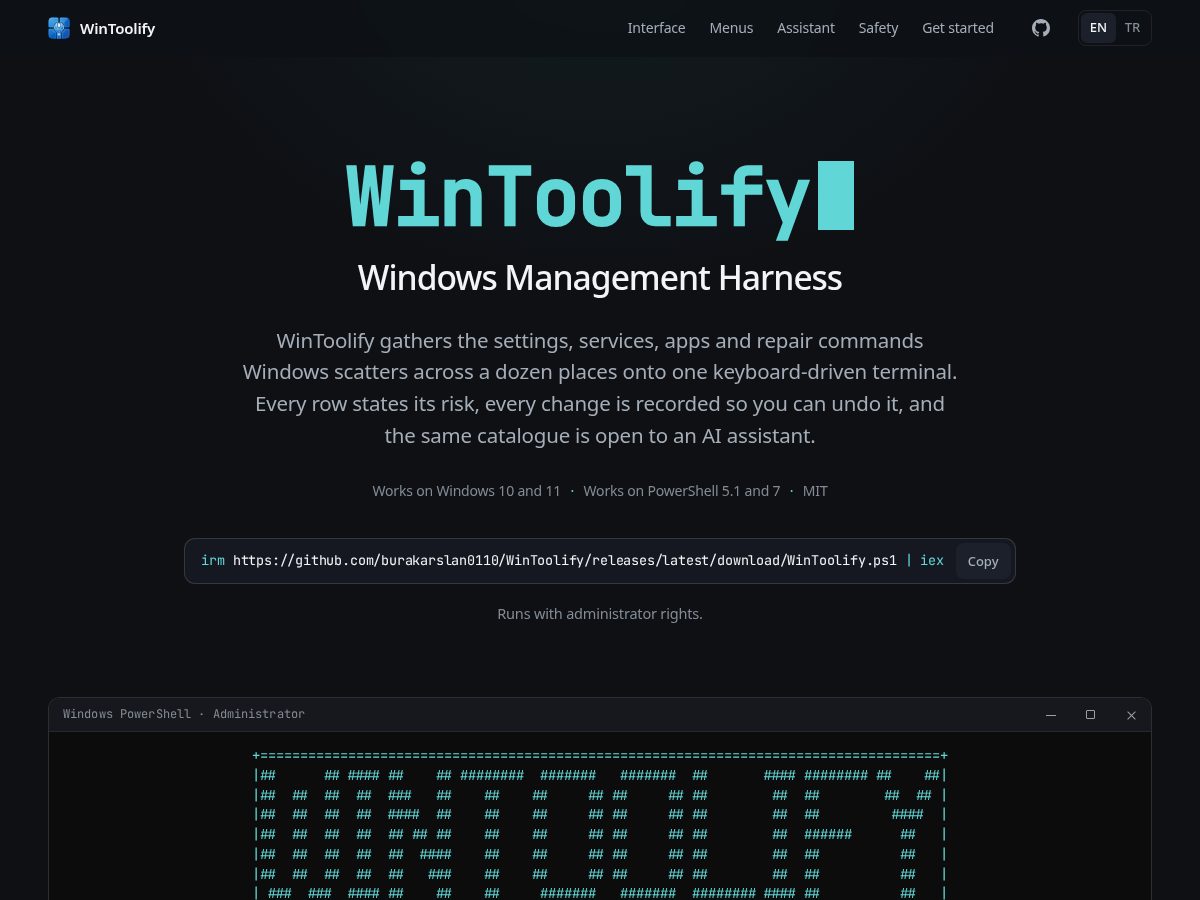 Landing-page snapshot of wintoolify.app