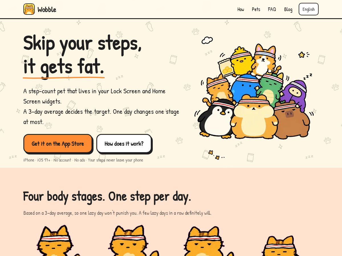 Landing-page snapshot of wobble.pet