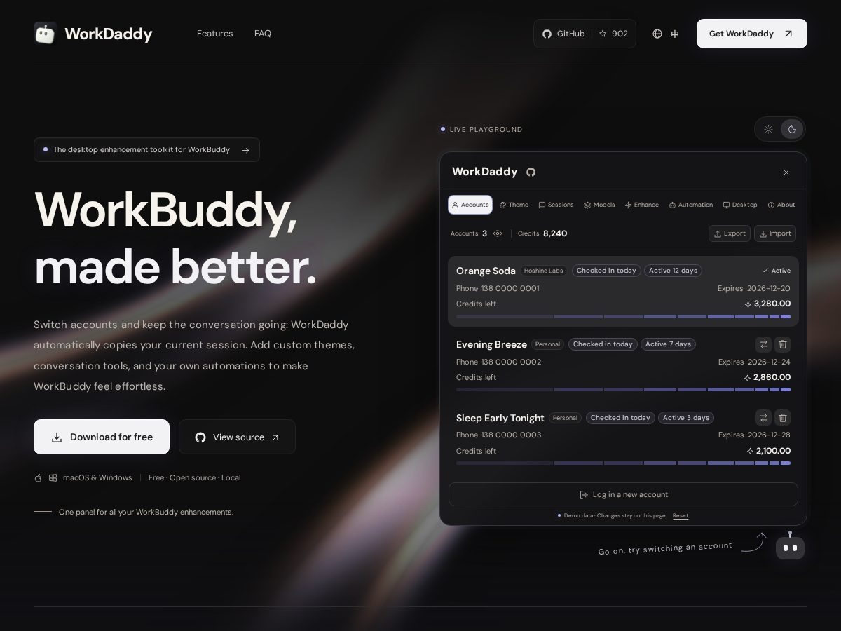 Landing-page snapshot of workdaddy.dev