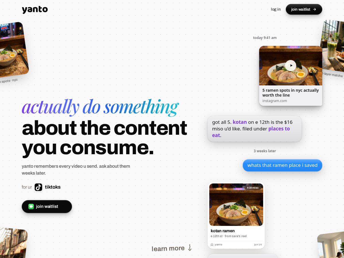 Landing-page snapshot of yanto.app