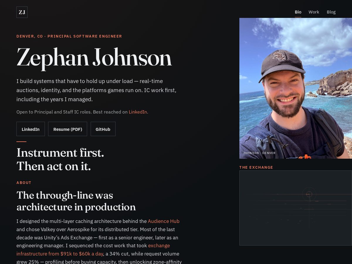 Landing-page snapshot of zephanjohnson.com