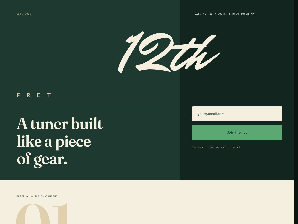 Landing-page snapshot of 12thfret.app