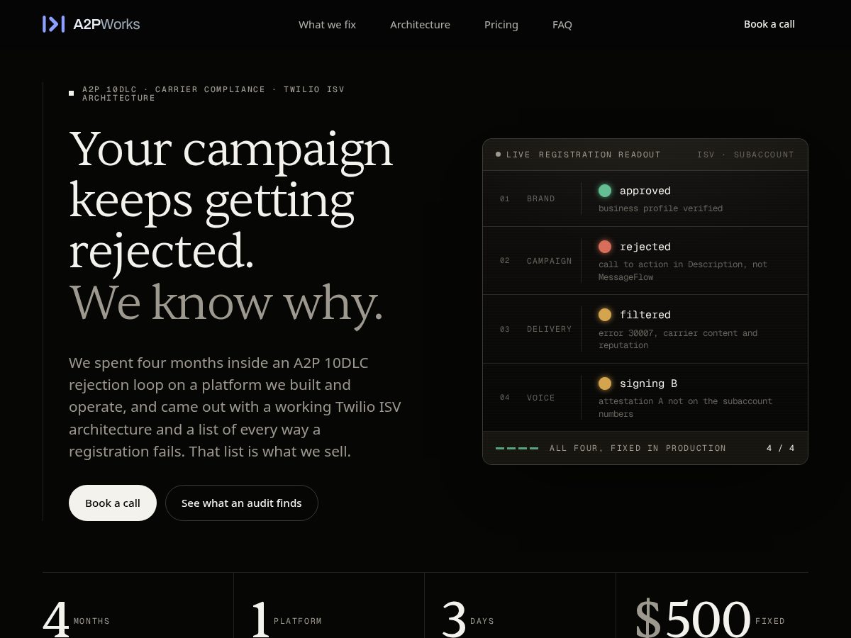 Landing-page snapshot of a2pworks.com