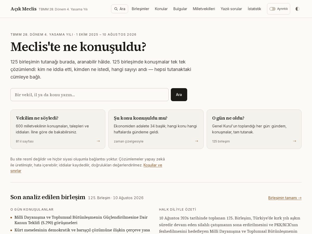 Landing-page snapshot of acikmeclis.com