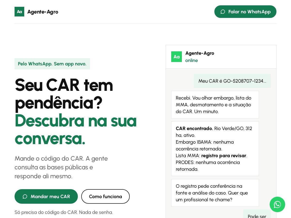 Landing-page snapshot of agente-agro.com