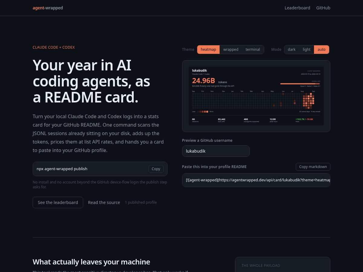 Landing-page snapshot of agentwrapped.dev