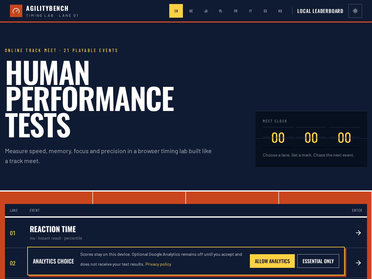 Landing-page snapshot of agilitybench.com