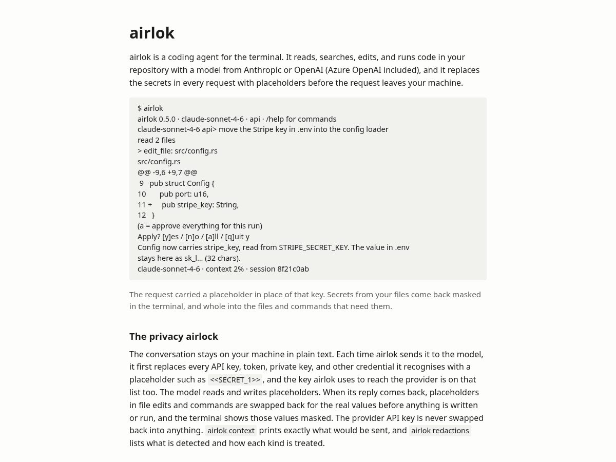 Landing-page snapshot of airlok.dev