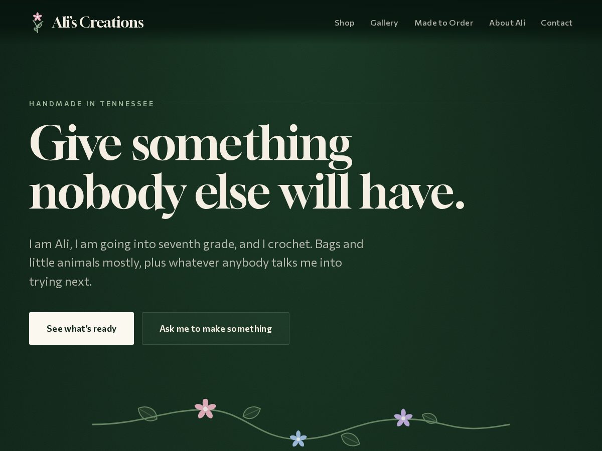 Landing-page snapshot of aliscreations.store