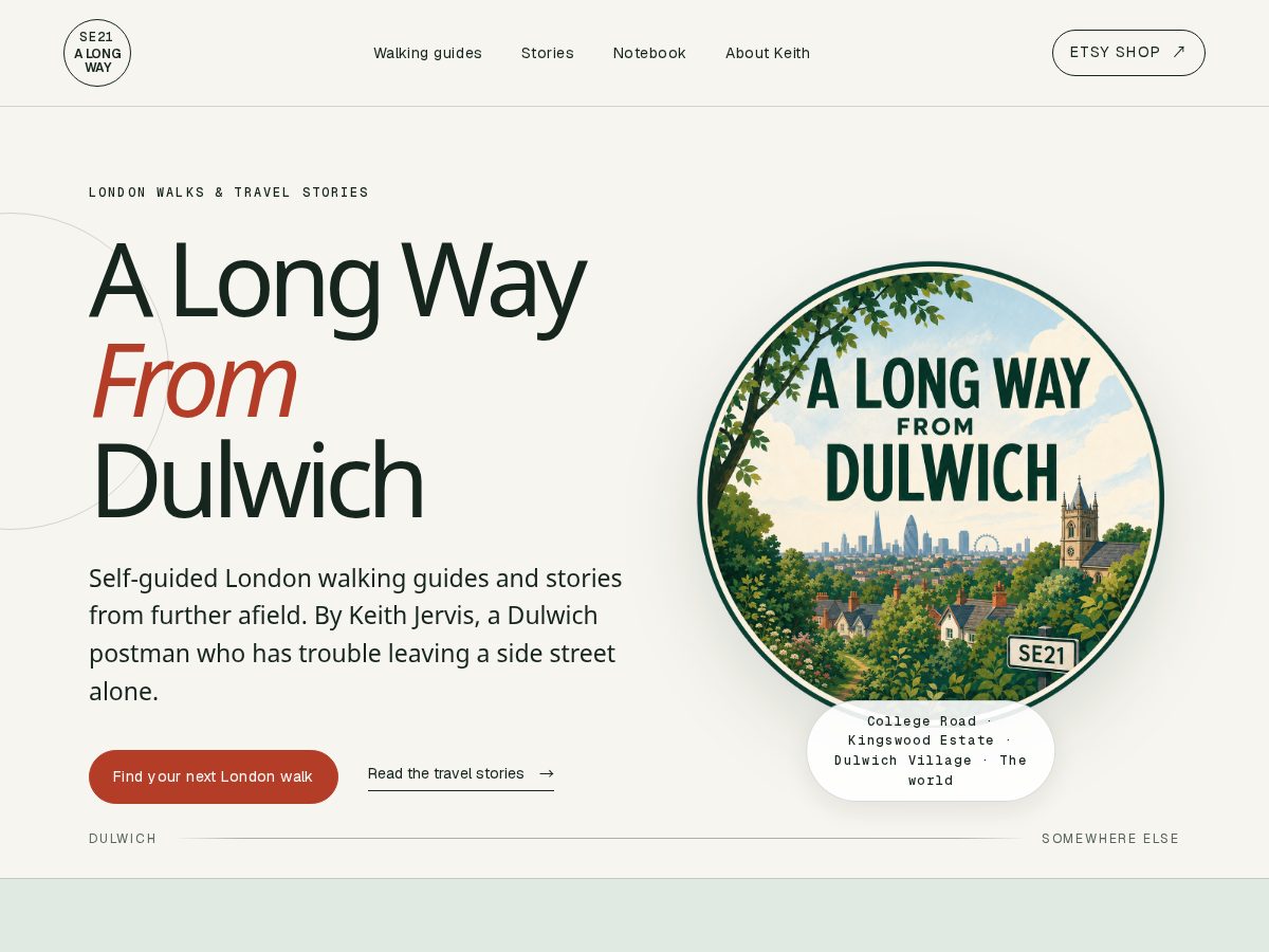 Landing-page snapshot of alongwayfromdulwich.com