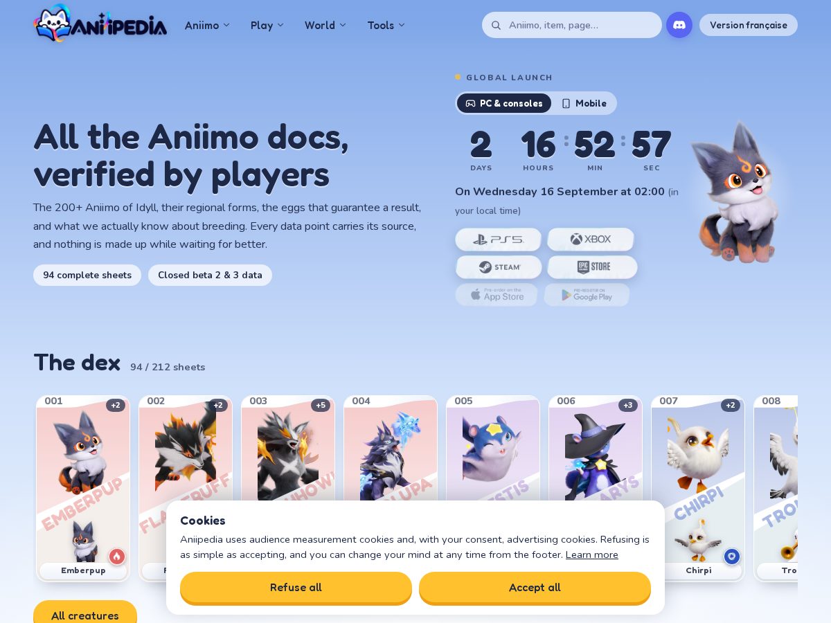 Landing-page snapshot of aniipedia.com