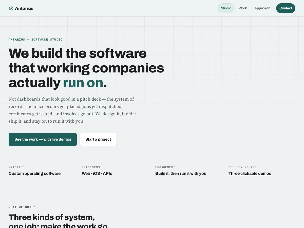 Landing-page snapshot of antarius.dev