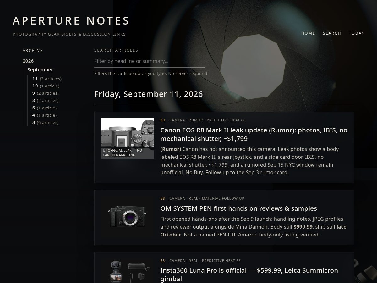 Landing-page snapshot of aperturenotes.com