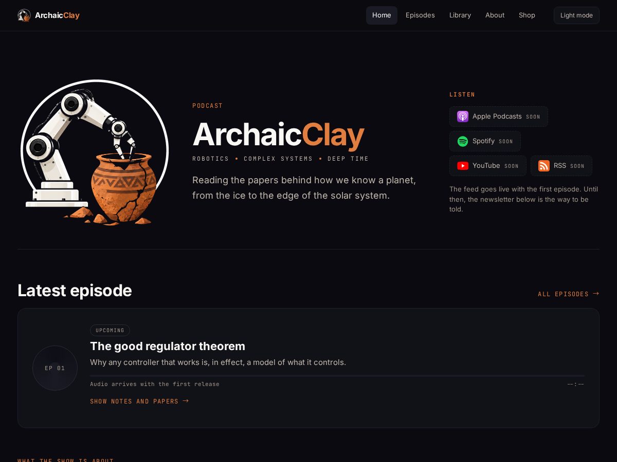 Landing-page snapshot of archaicclay.com