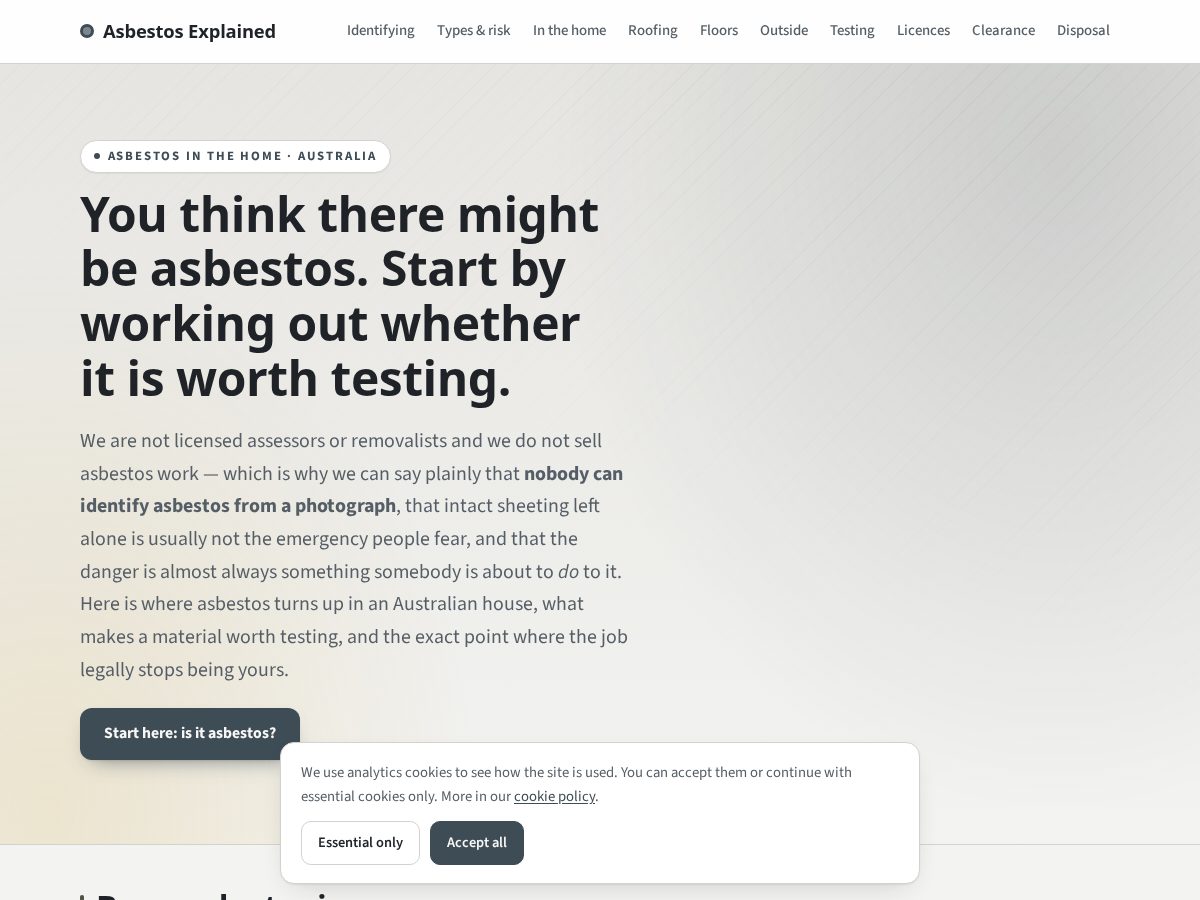 Landing-page snapshot of asbestosexplained.com