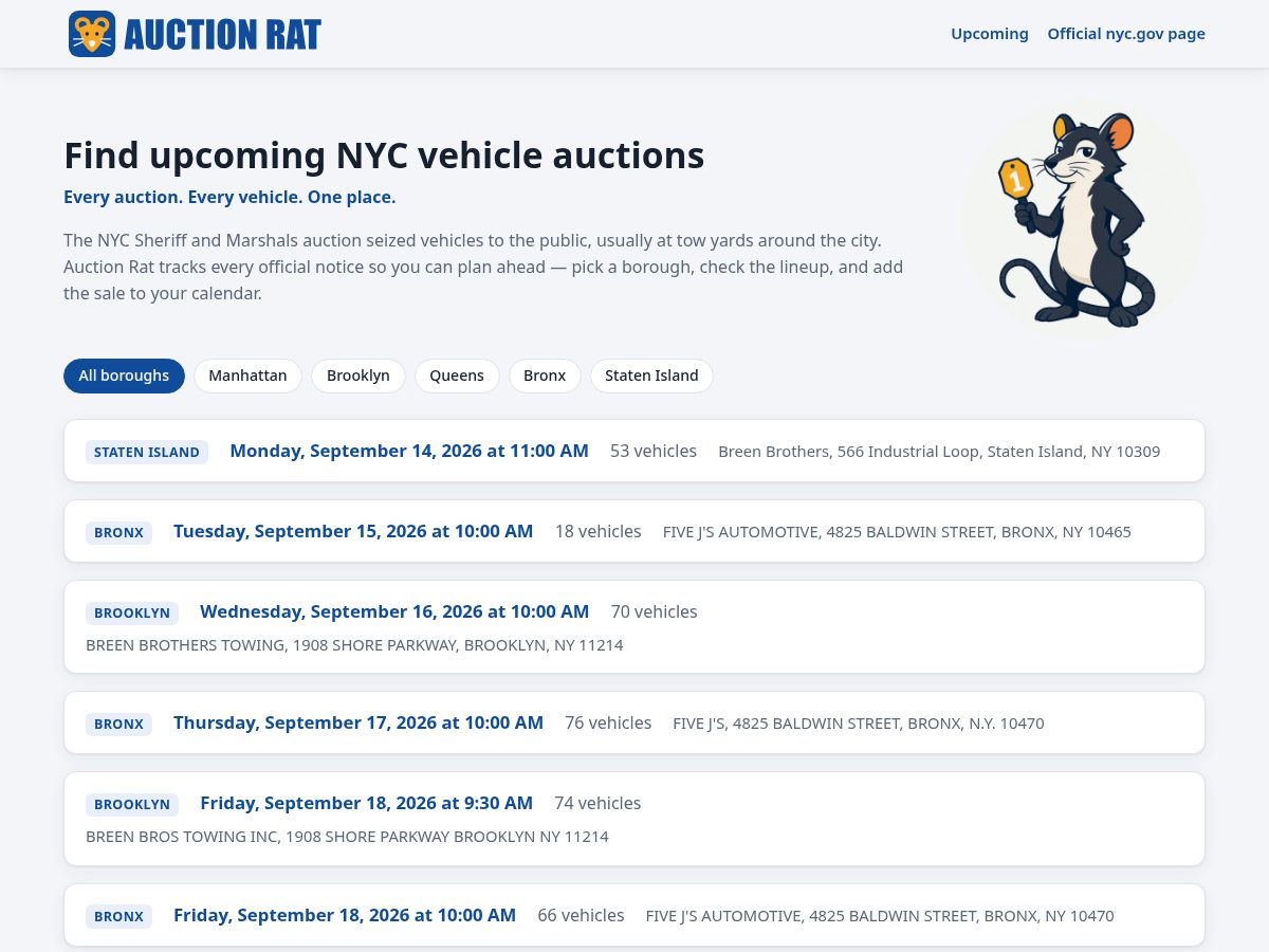 Landing-page snapshot of auctionrat.nyc