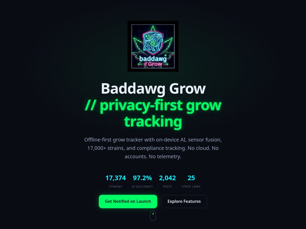 Landing-page snapshot of baddawggrow.com