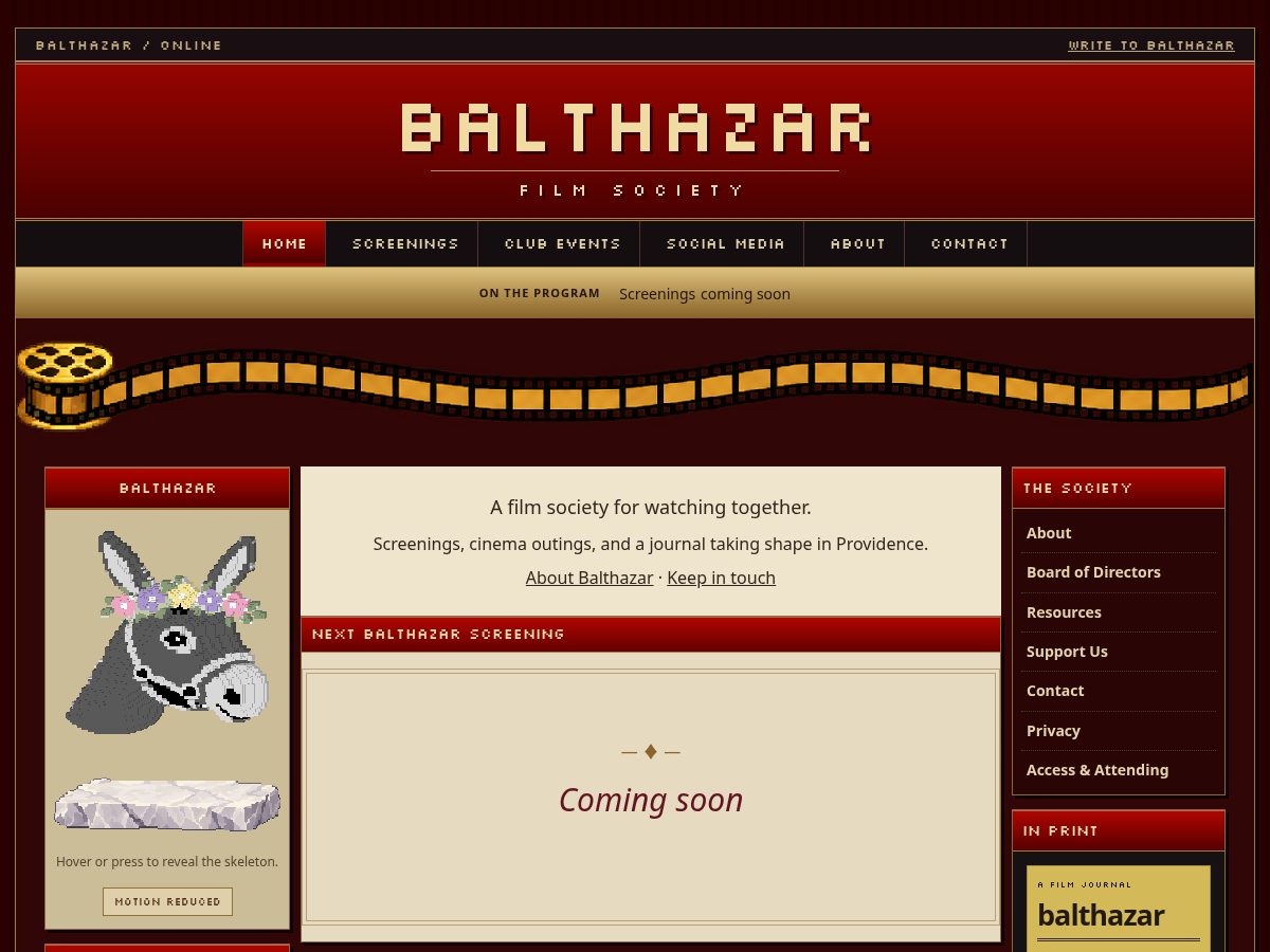 Landing-page snapshot of balthazarfilmsociety.com