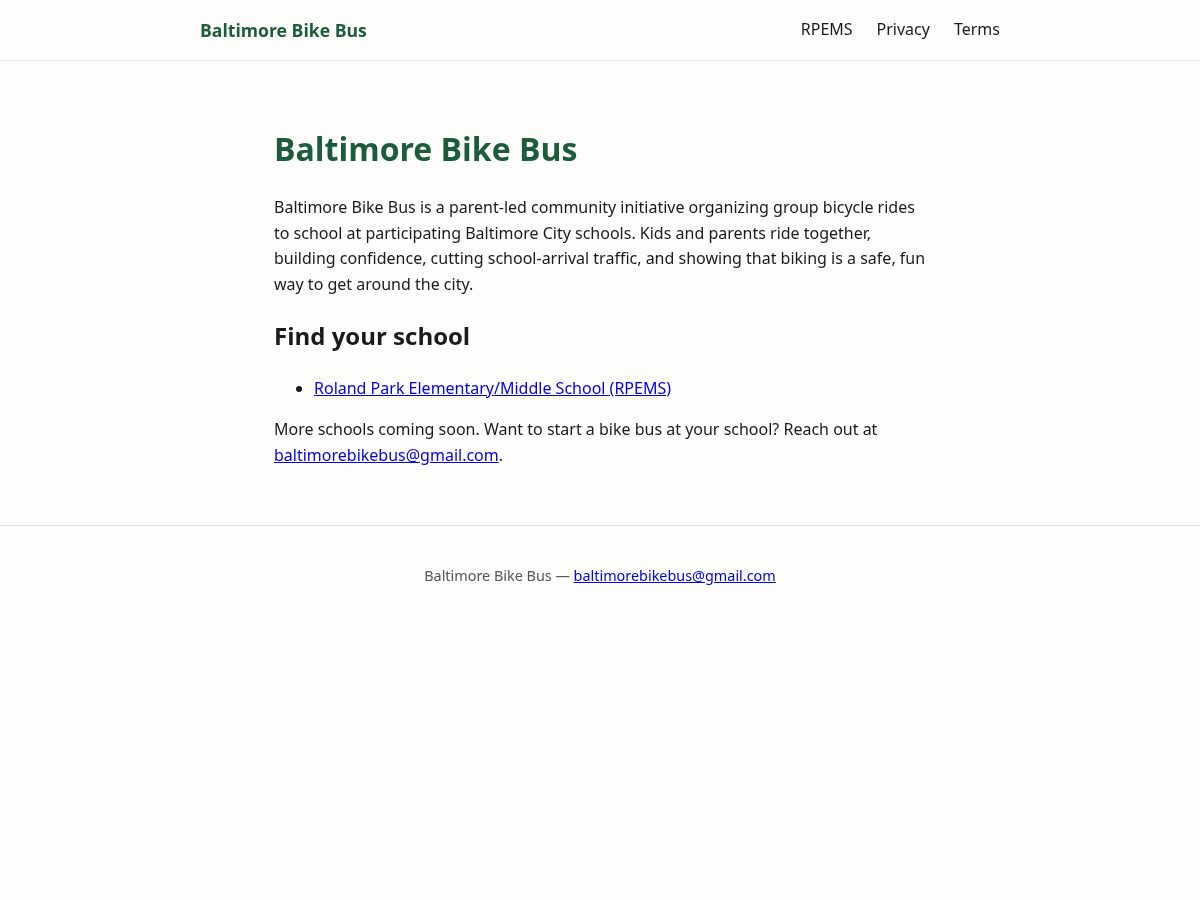 Landing-page snapshot of baltimorebikebus.org
