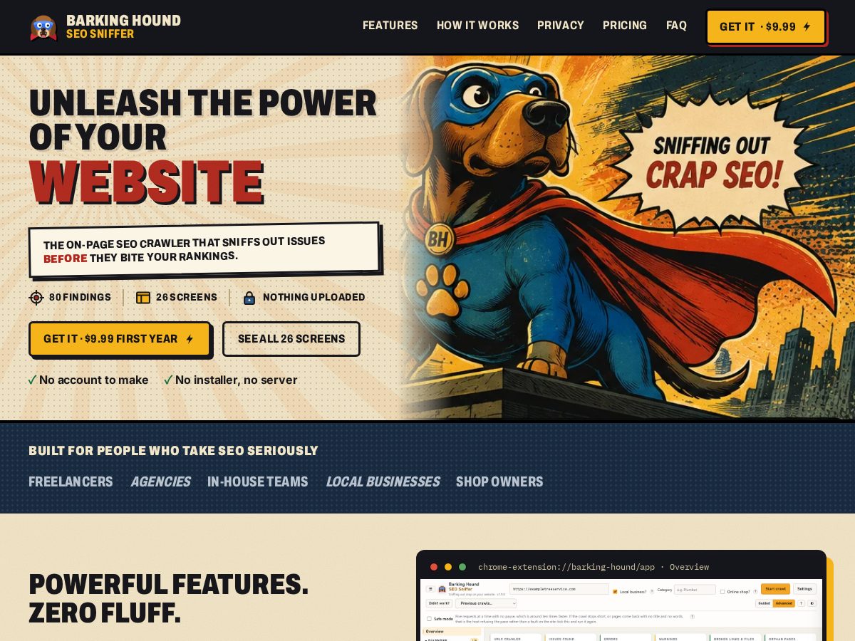 Landing-page snapshot of barkinghound.net