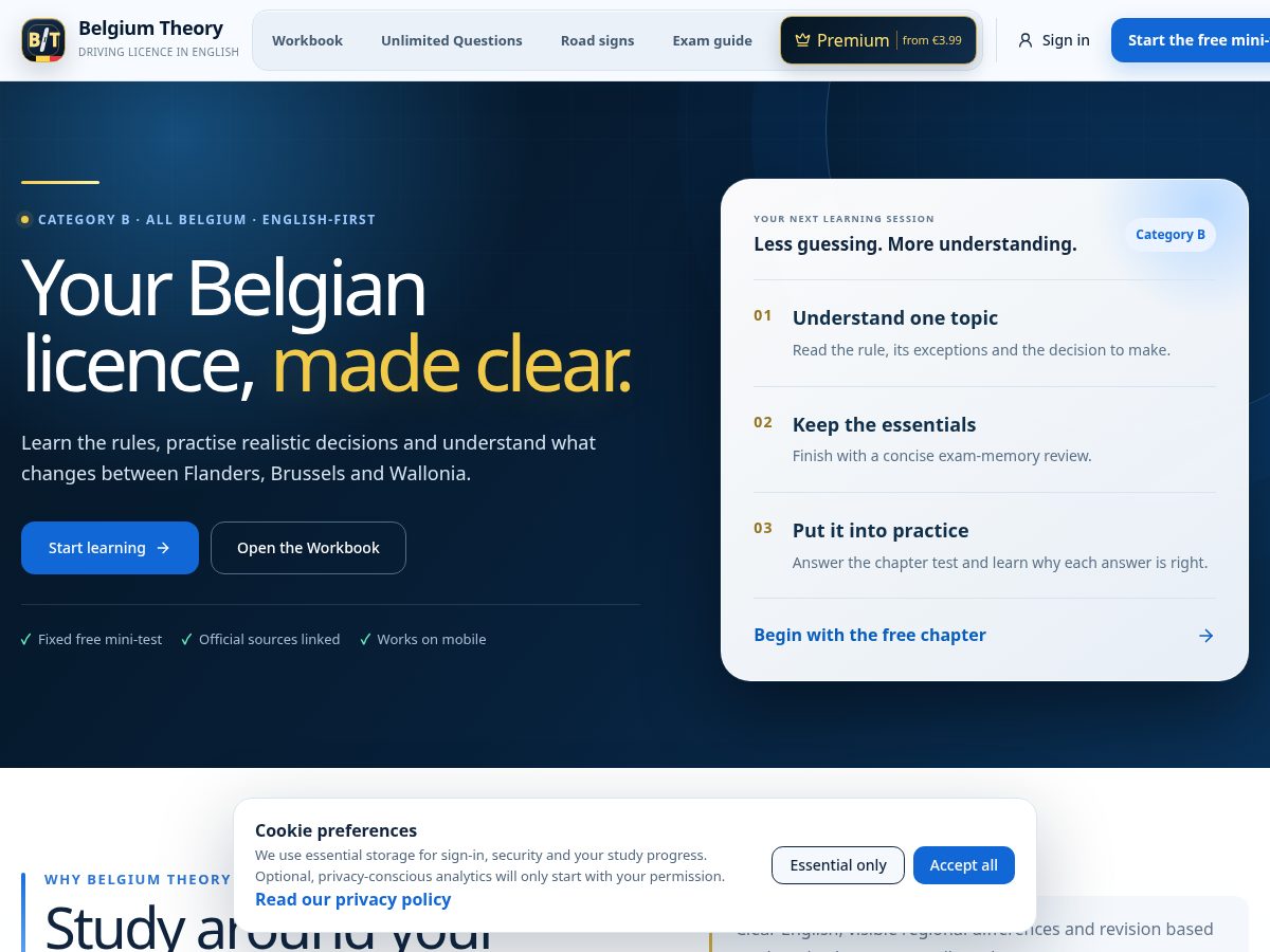 Landing-page snapshot of belgiumtheory.com