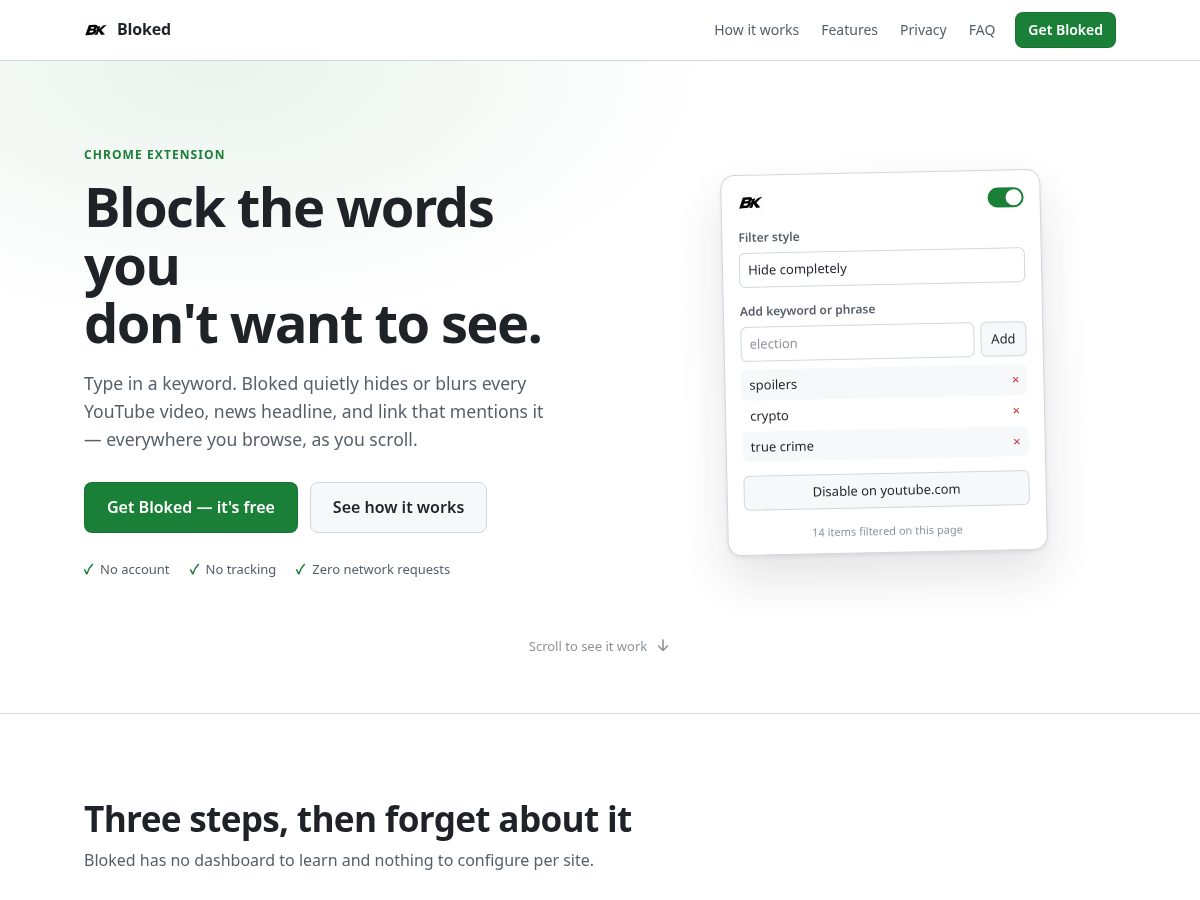 Landing-page snapshot of bloked.net