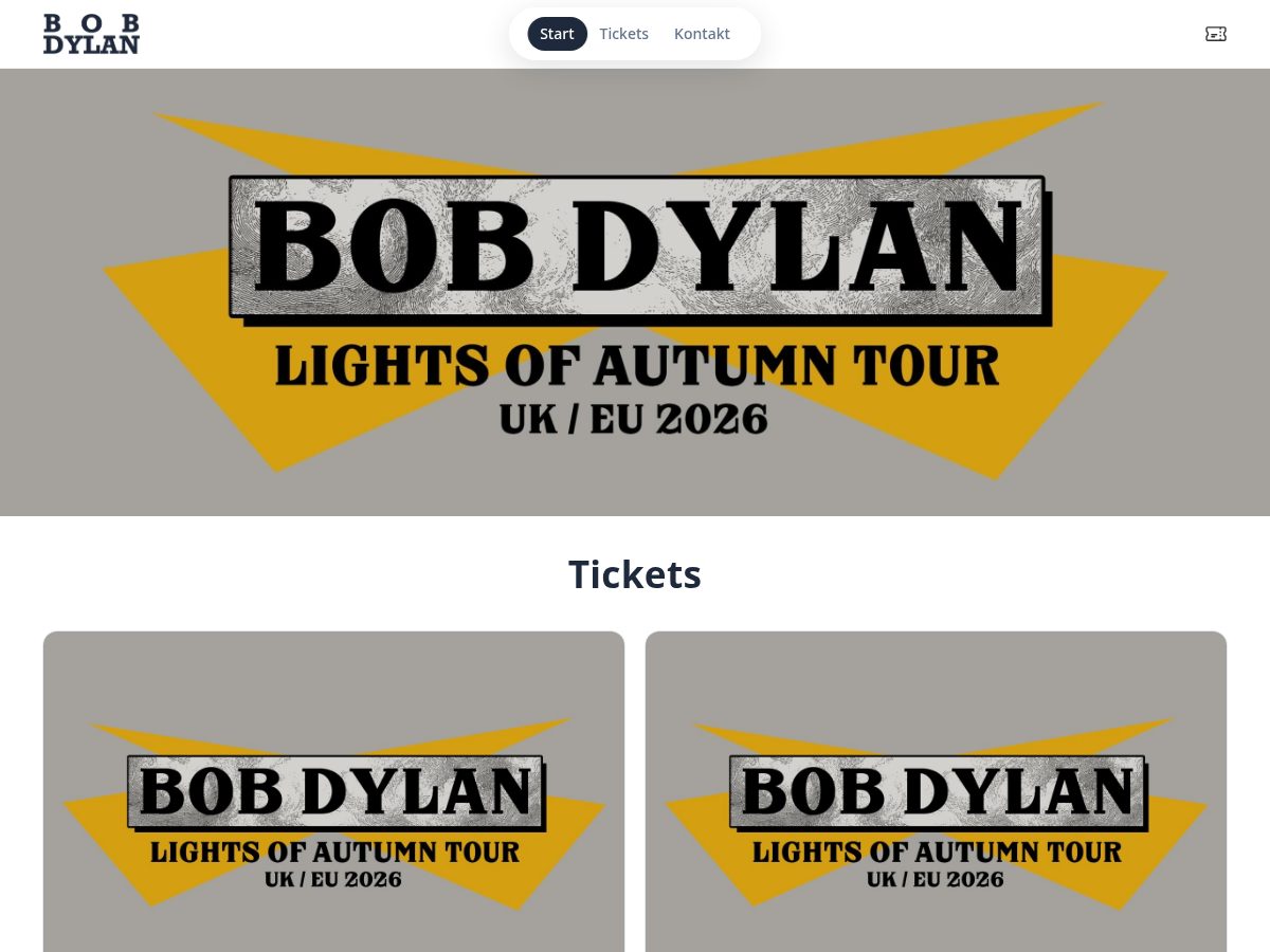 Landing-page snapshot of bobdylan-tour.com