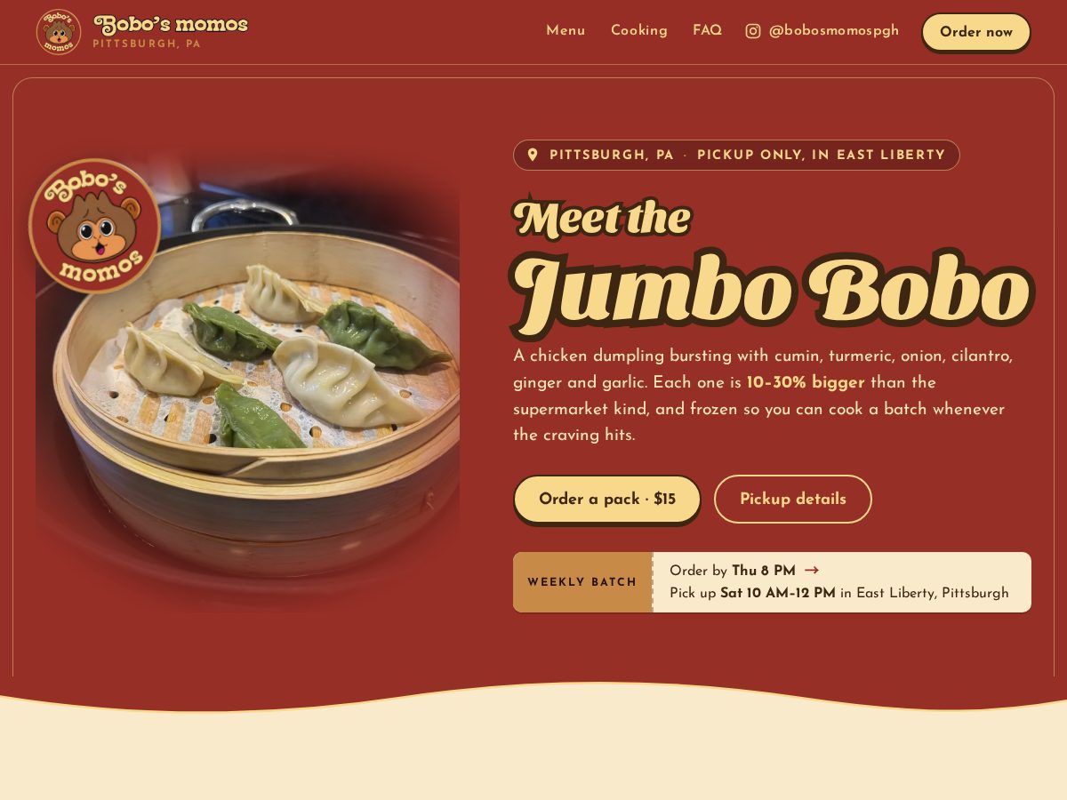 Landing-page snapshot of bobosmomos.com