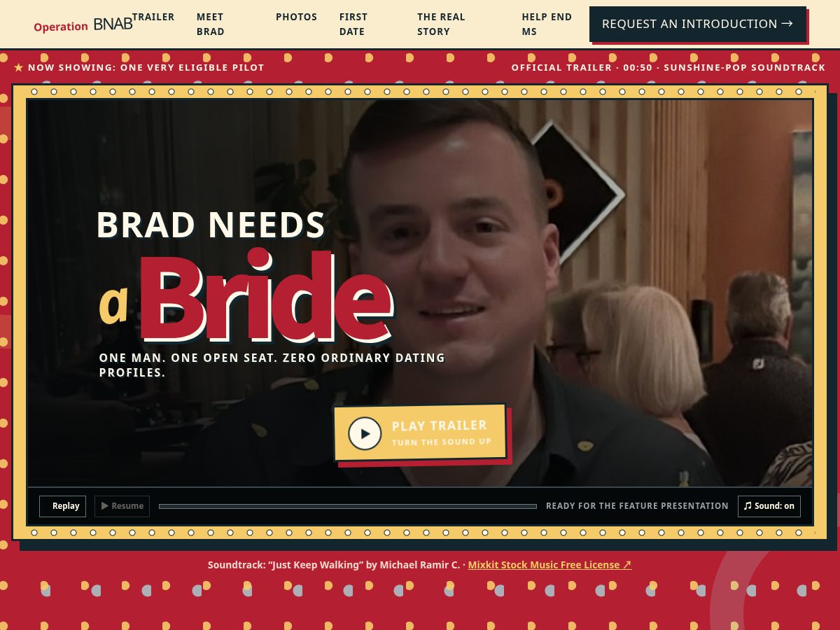 Landing-page snapshot of bradneedsabride.com