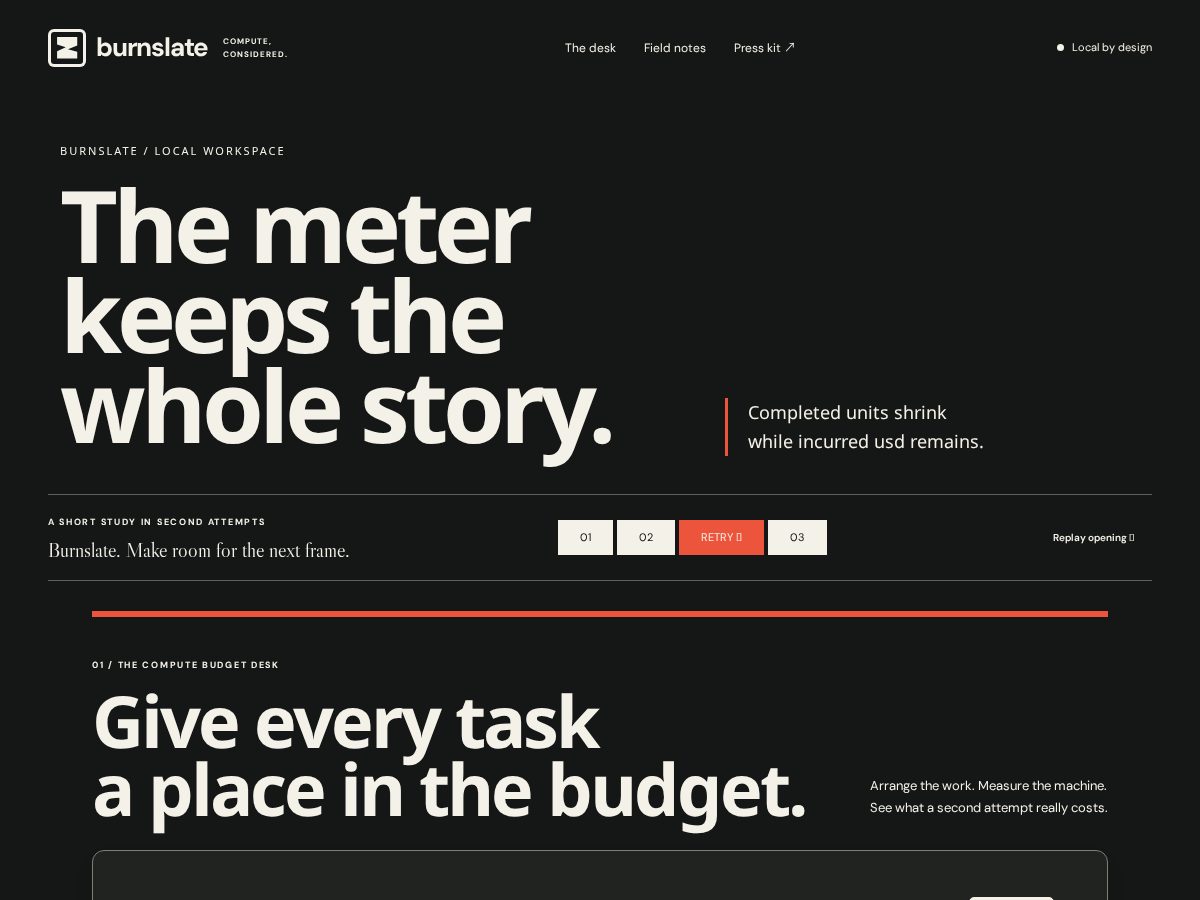 Landing-page snapshot of burnslate.xyz