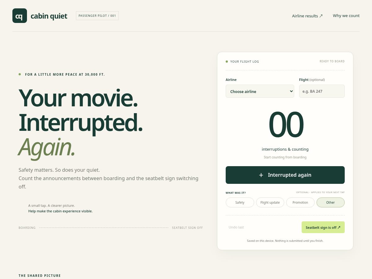 Landing-page snapshot of cabinquiet.com