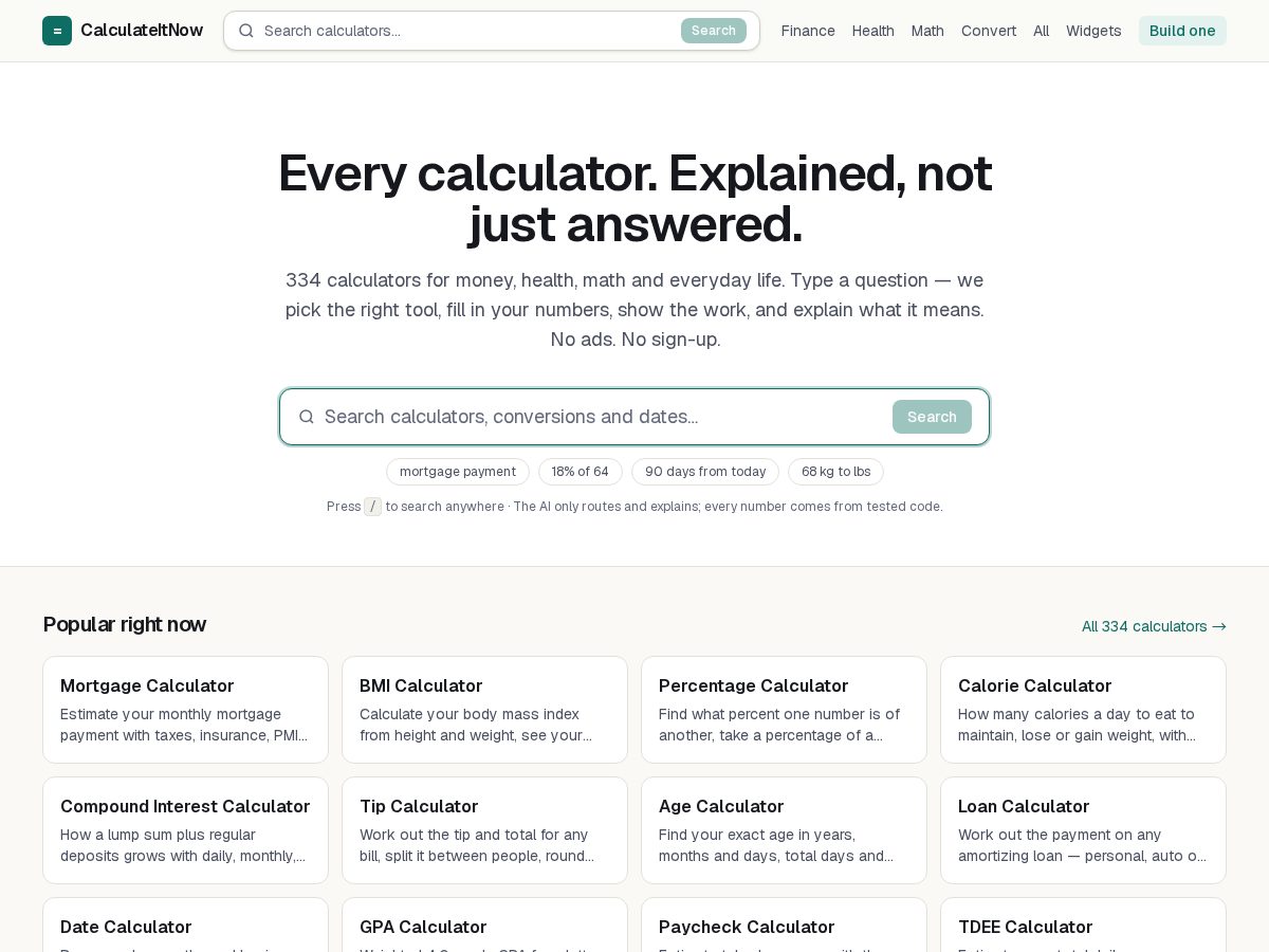 Landing-page snapshot of calculateitnow.dev