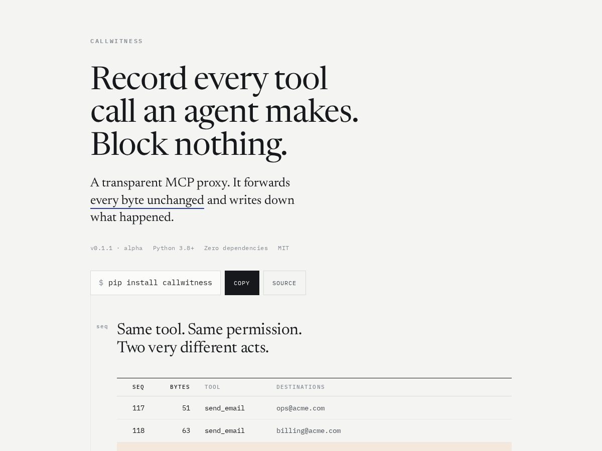 Landing-page snapshot of callwitness.tech