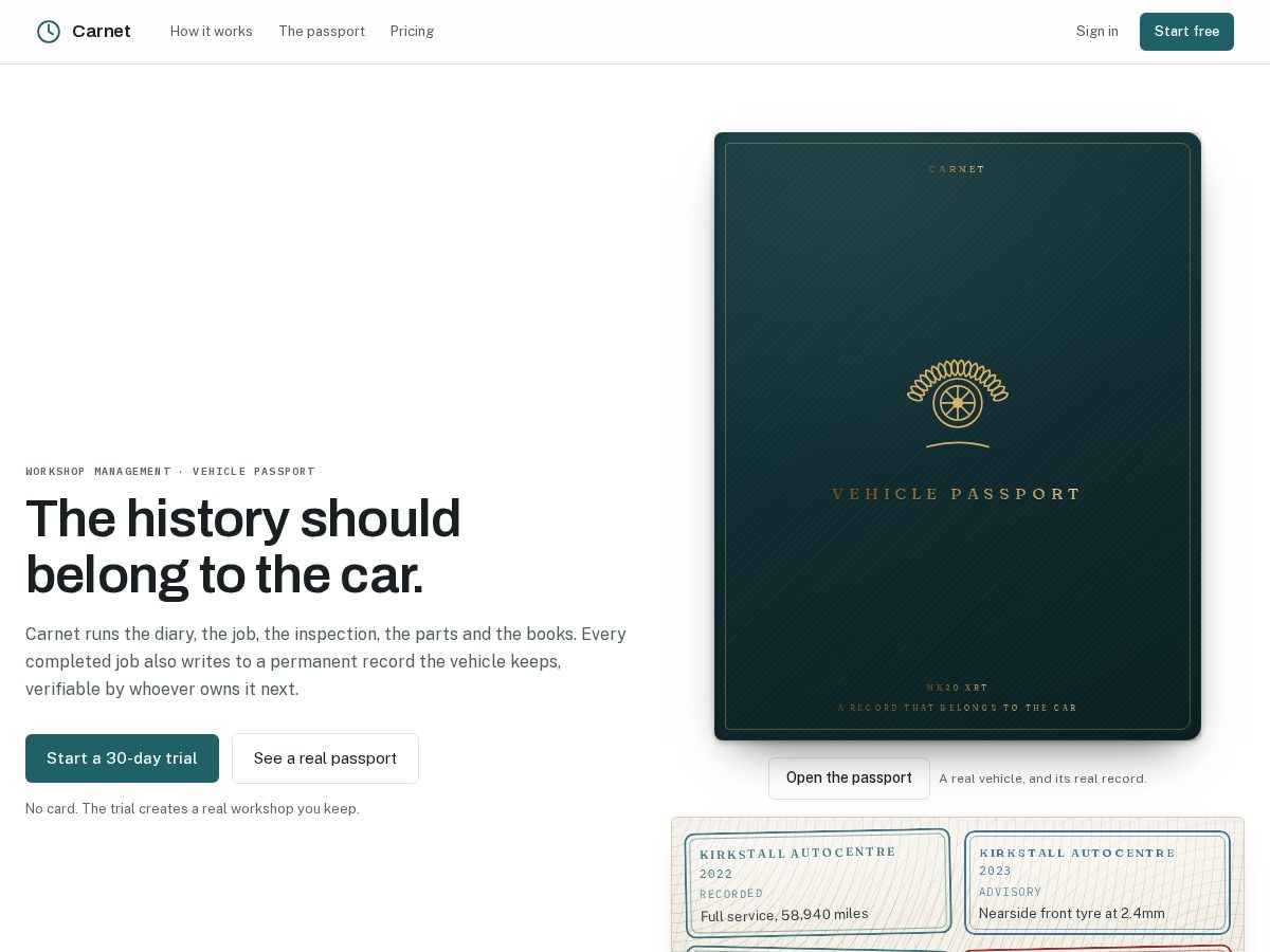 Landing-page snapshot of carnetpassport.com