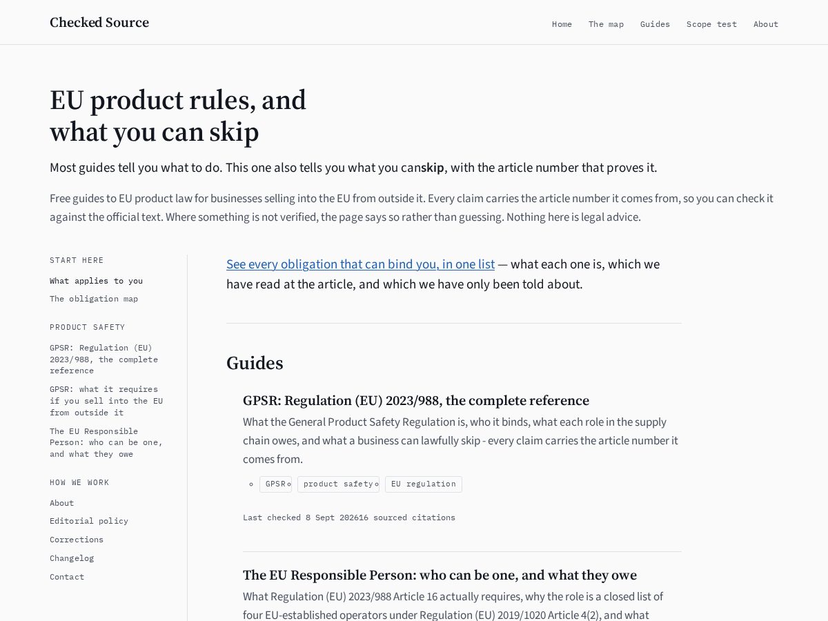 Landing-page snapshot of checkedsource.com
