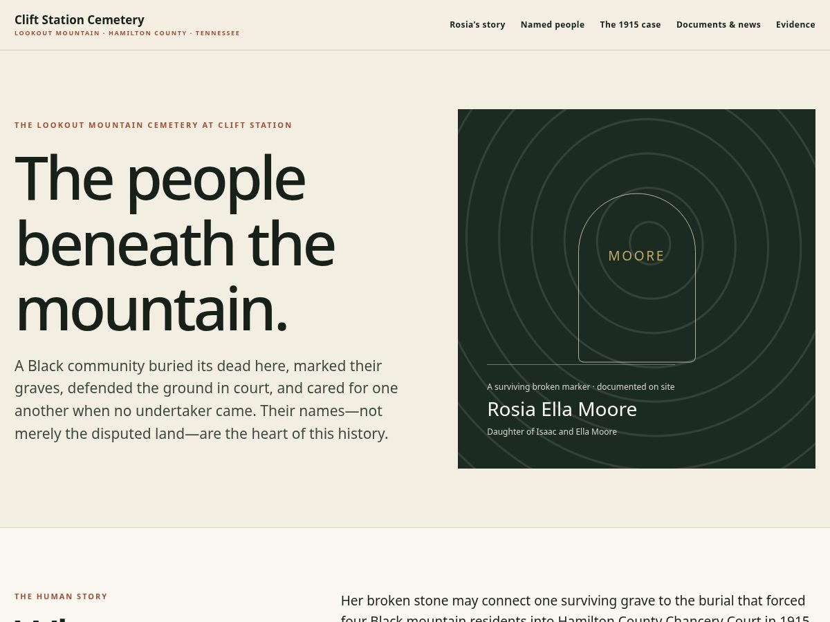 Landing-page snapshot of cliftstationcemetery.com