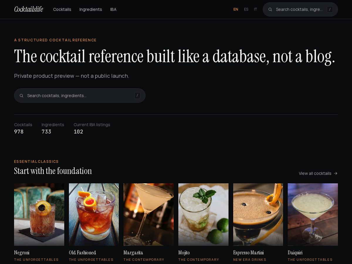 Landing-page snapshot of cocktailslife.com