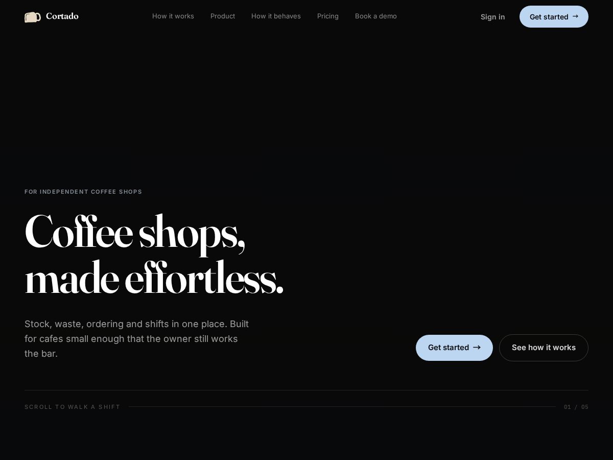 Landing-page snapshot of cortado.services