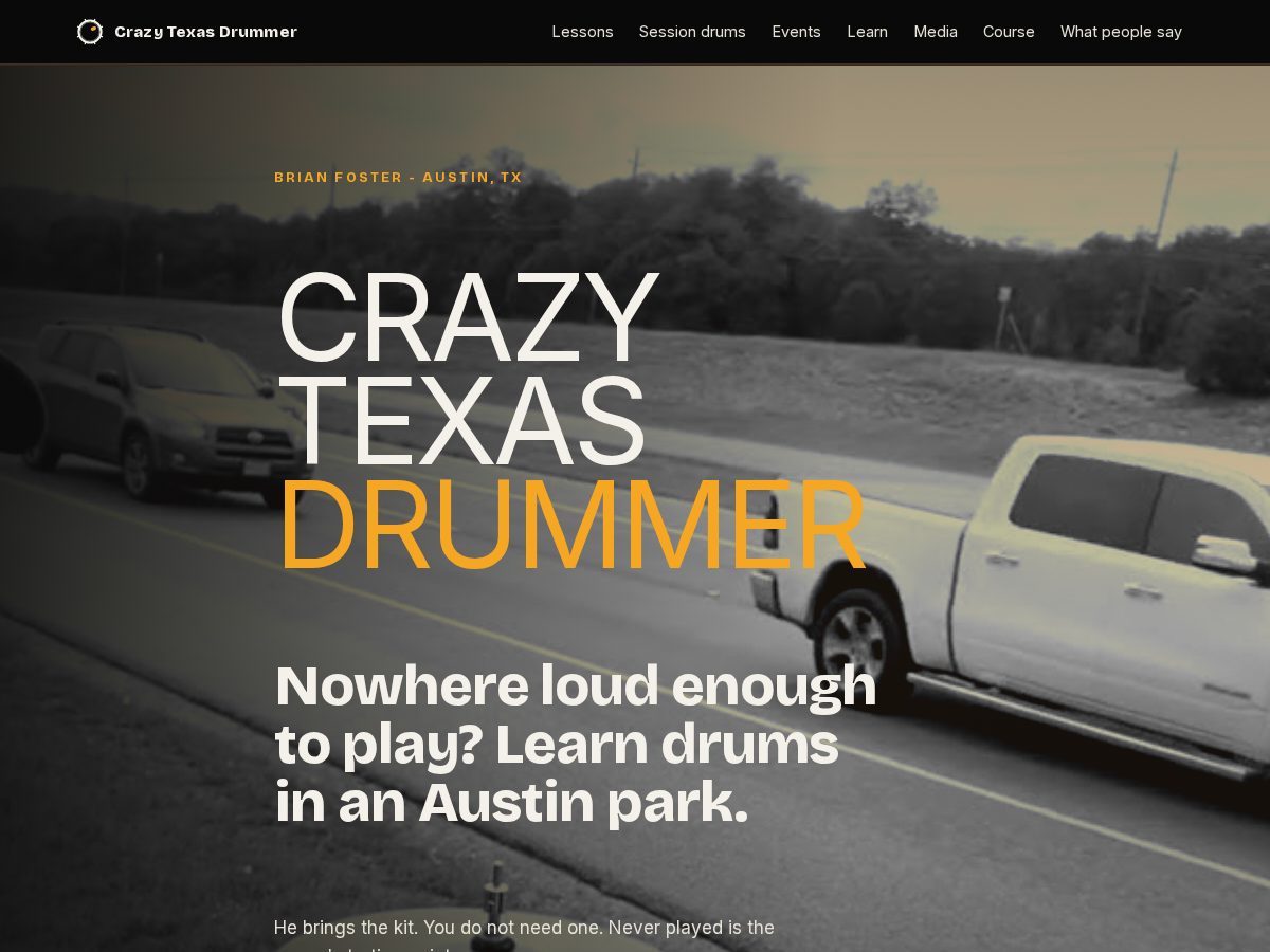 Landing-page snapshot of crazytexasdrummer.com