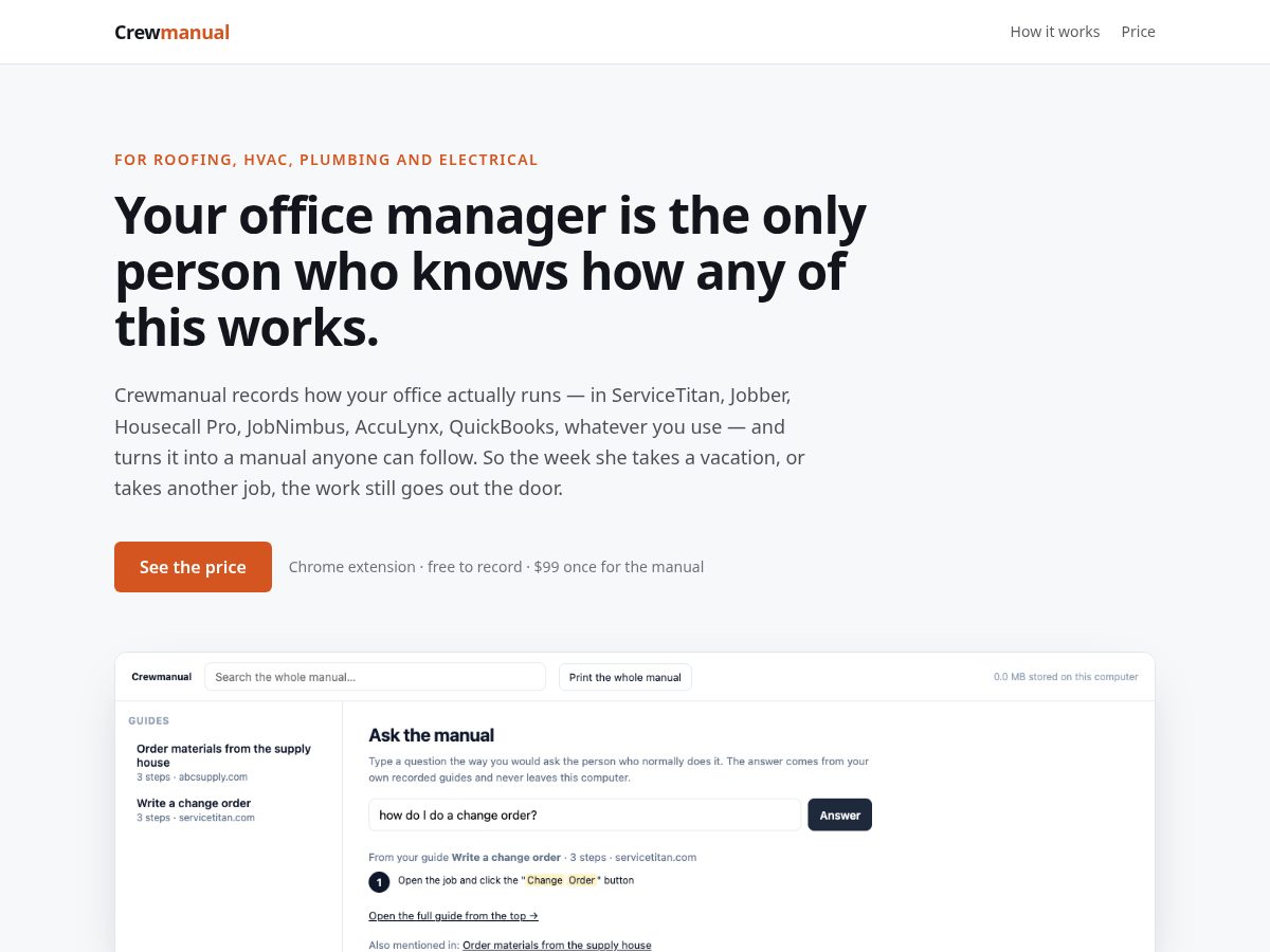 Landing-page snapshot of crewmanual.com