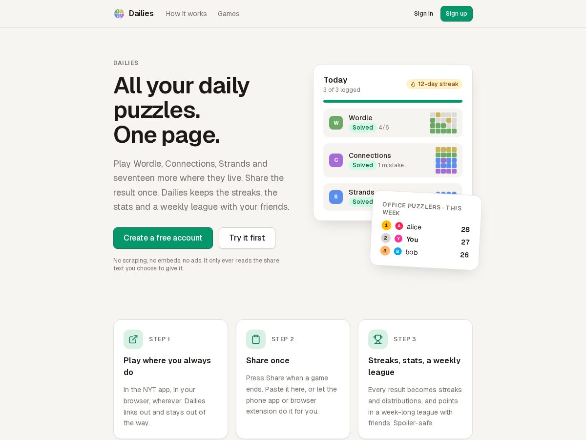 Landing-page snapshot of dailies.world