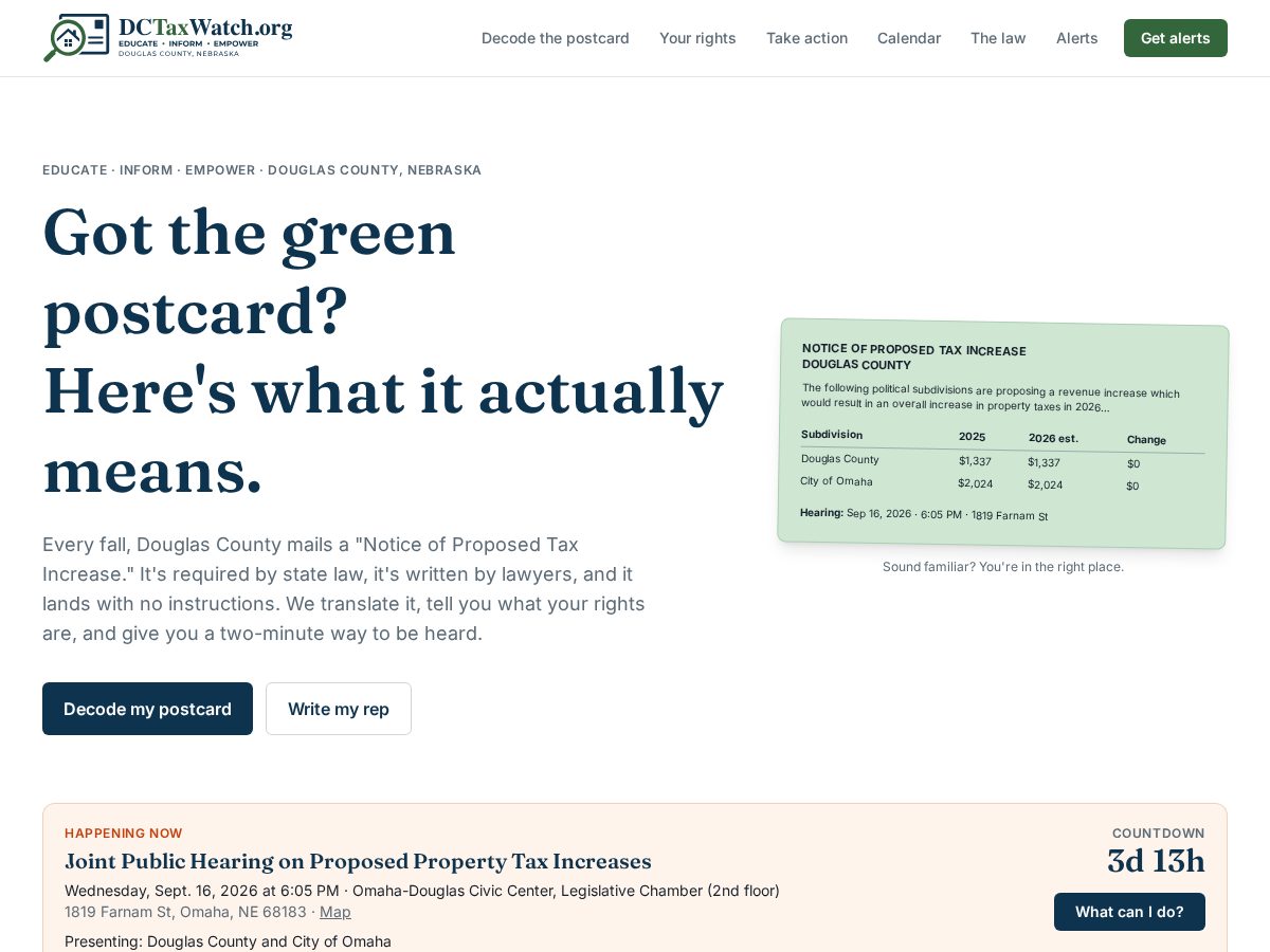 Landing-page snapshot of dctaxwatch.org