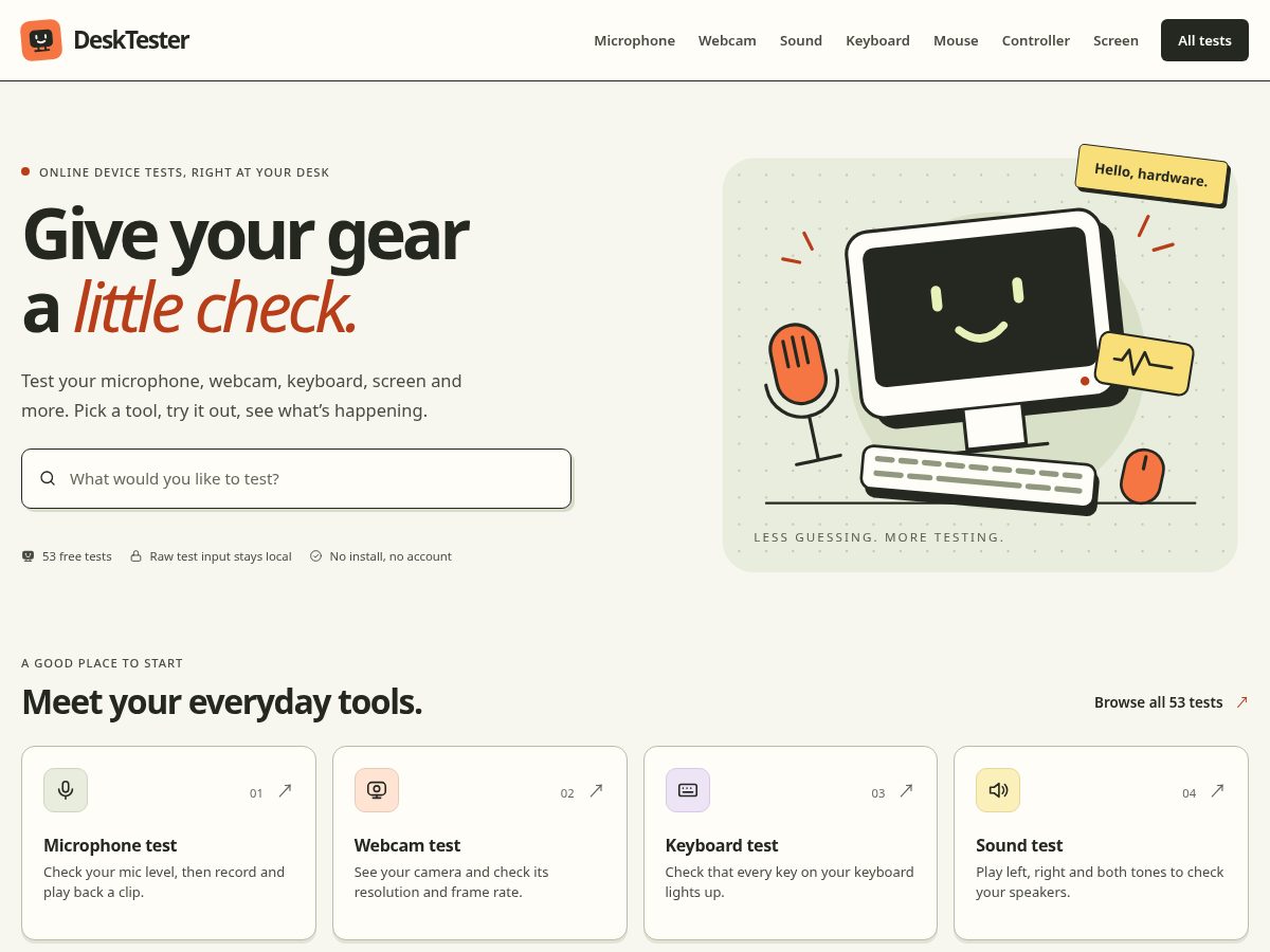 Landing-page snapshot of desktester.com