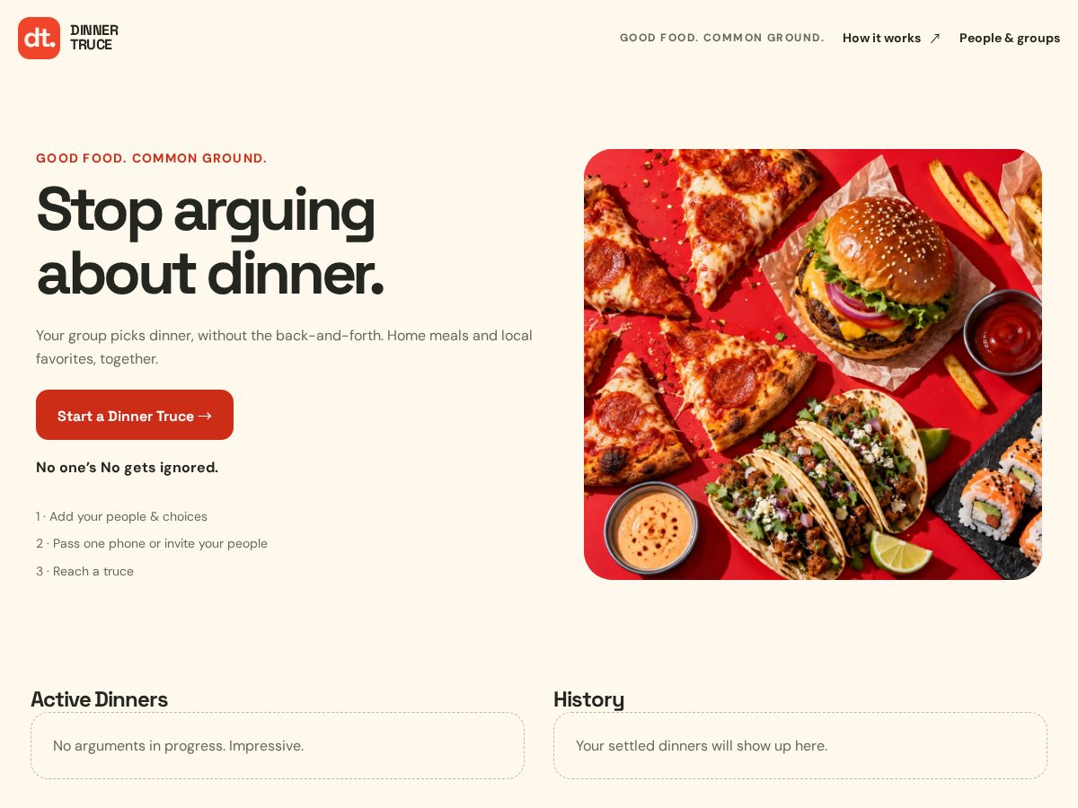Landing-page snapshot of dinnertruce.com