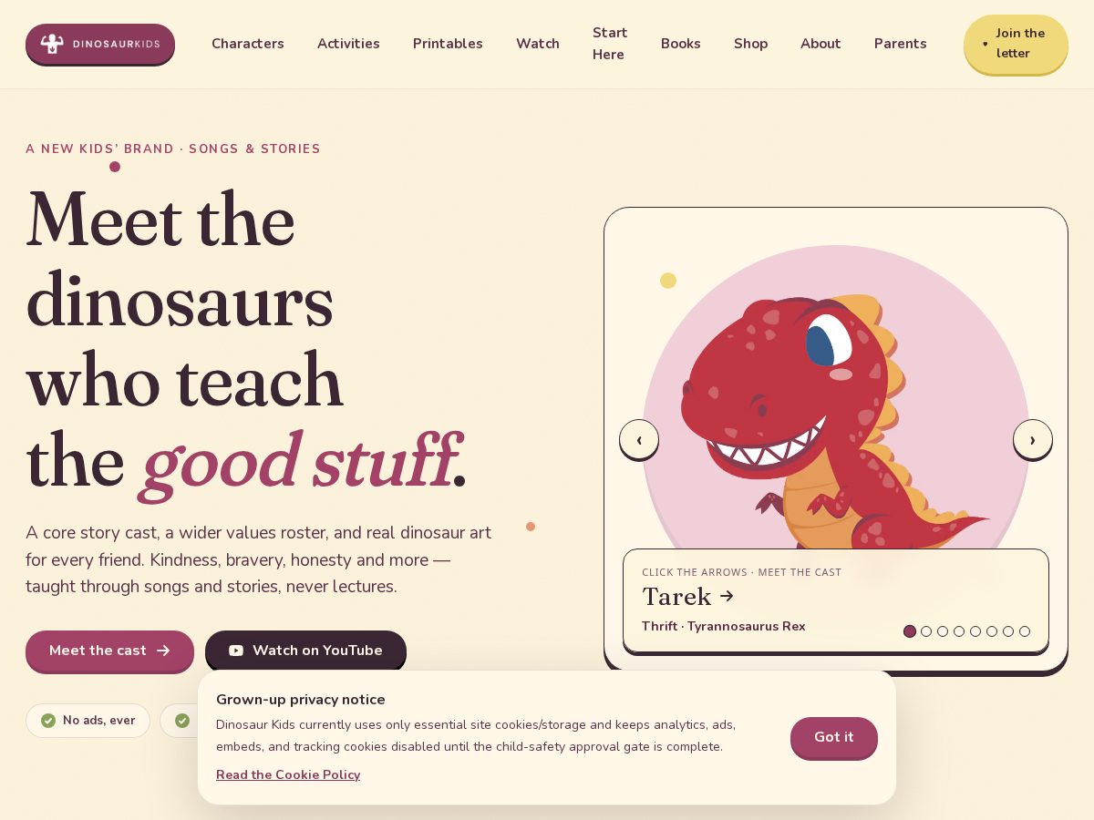 Landing-page snapshot of dinosaurkids.org