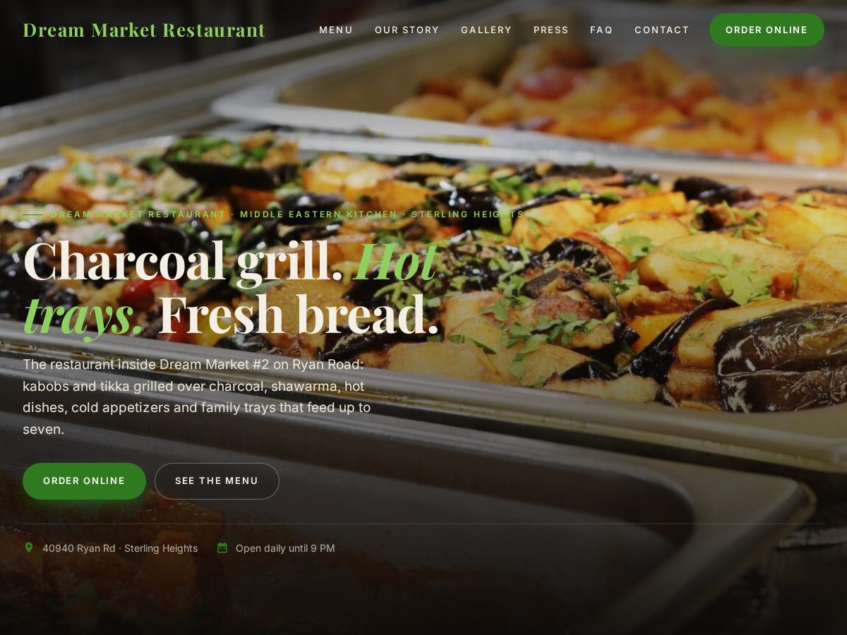 Landing-page snapshot of dreammarketrestaurant.online
