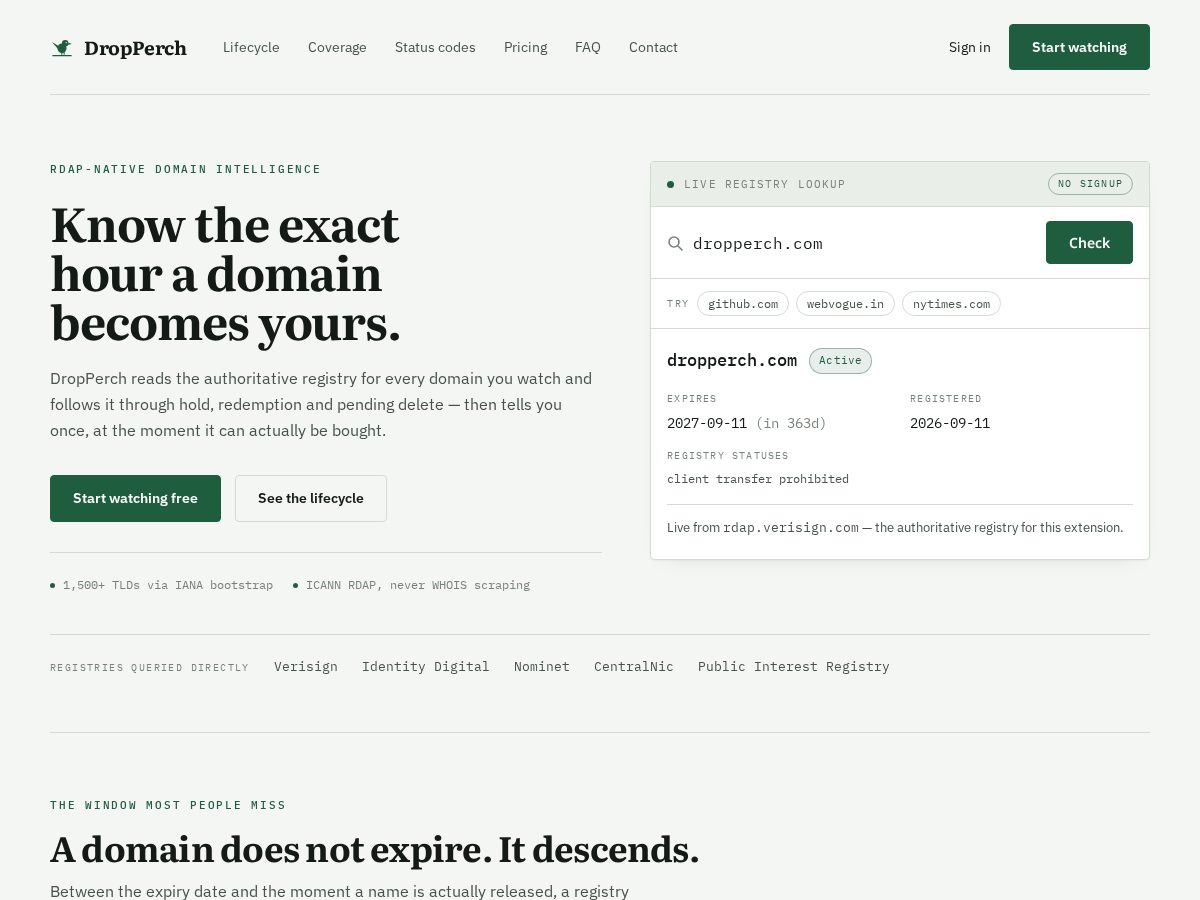 Landing-page snapshot of dropperch.com