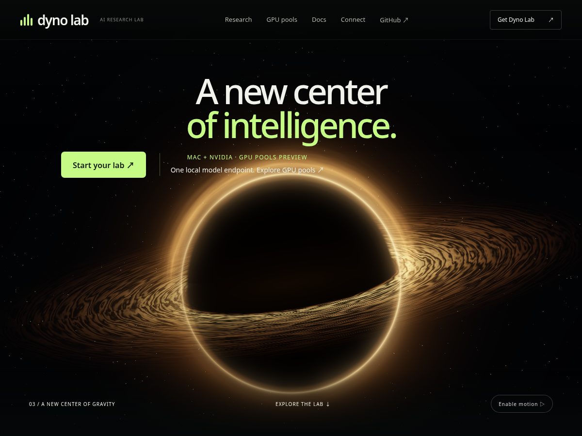 Landing-page snapshot of dynolab.dev