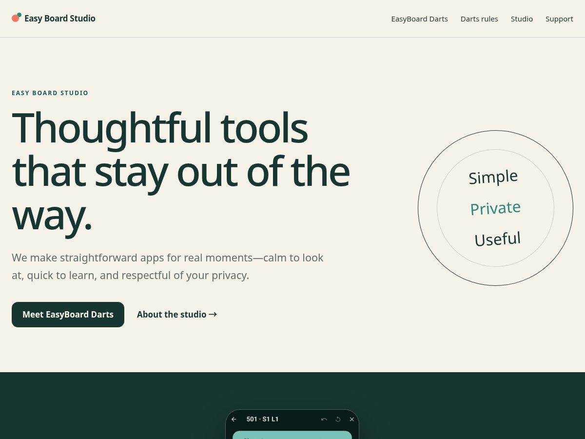 Landing-page snapshot of easyboardstudio.com